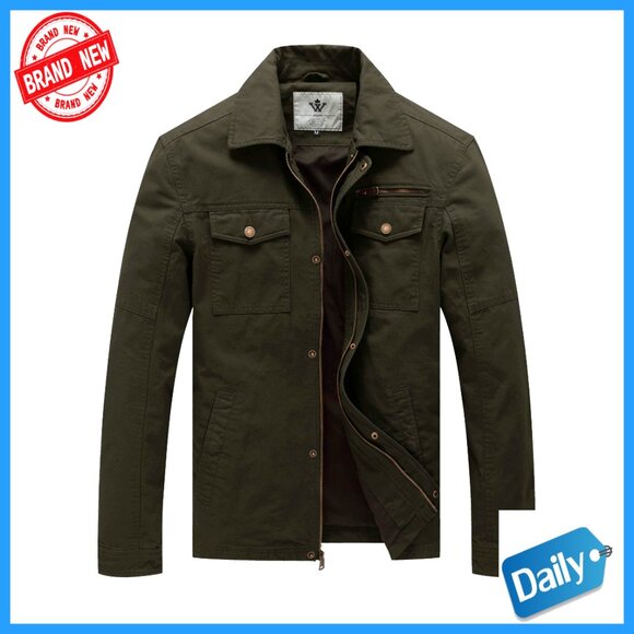 Military Lapel Jacket Canvas Cotton Classic Casual Windbreaker Lightweight